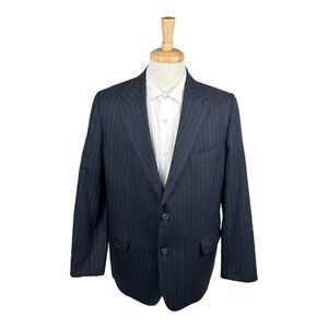 J Press Blue Chalkstriped Flannel Wool Men's Suit Size 44R Pant 36x27